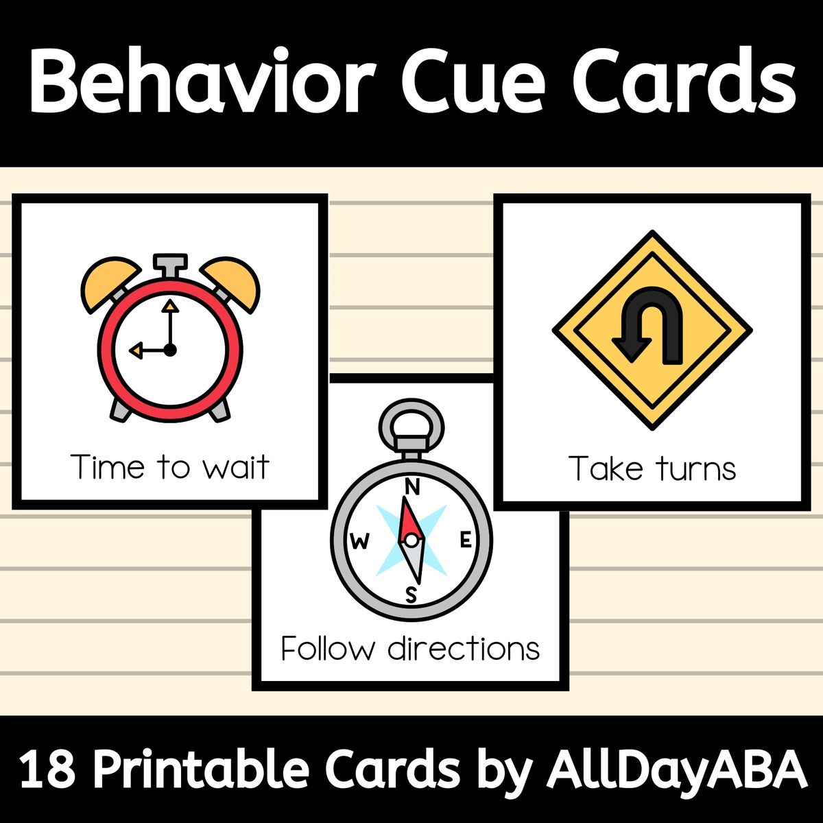 Behavior Cue Cards with Behavior Management, Visual Cue Cards for